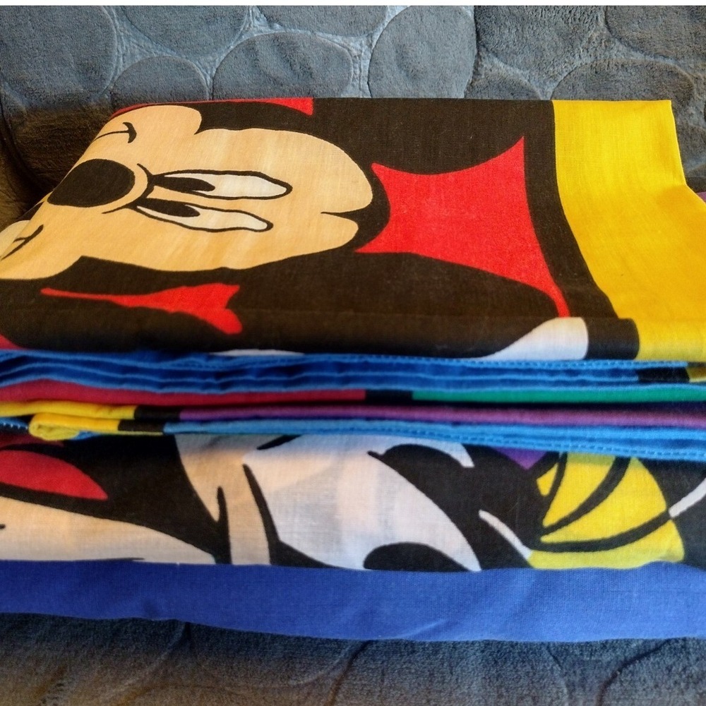 Vintage Disney Mickey Minnie Donald Goofy Twin Sheet Set 2 Pillowcases USA Made